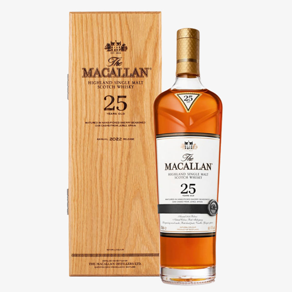 Macallan 25 Year Old Sherry Oak Single Malt Scotch Whisky 麥卡倫 25年 雪梨桶 純麥威士忌 (木禮盒裝) 700ml