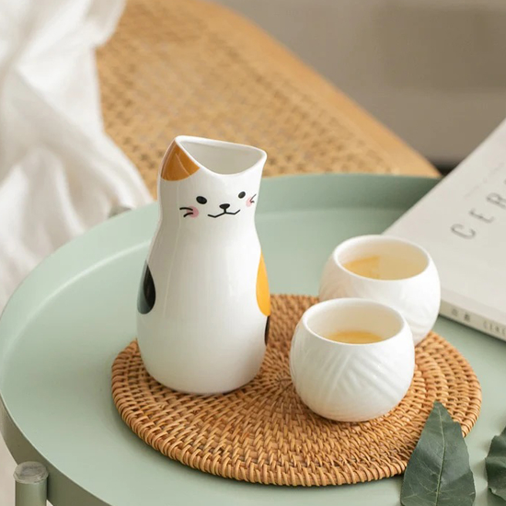 Neko Cat Ceramic 3-Piece Sake Set